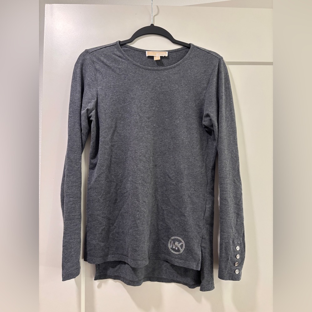 Michael Kors Gray Long Sleeve Top with Button Detail
